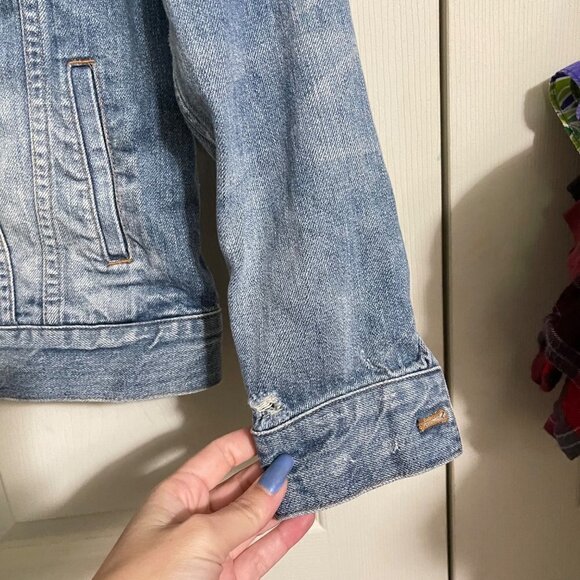 Madewell Womens Medium Wash Distressed Pockets Button Up Denim Jean Jacket XS - Picture 5 of 10